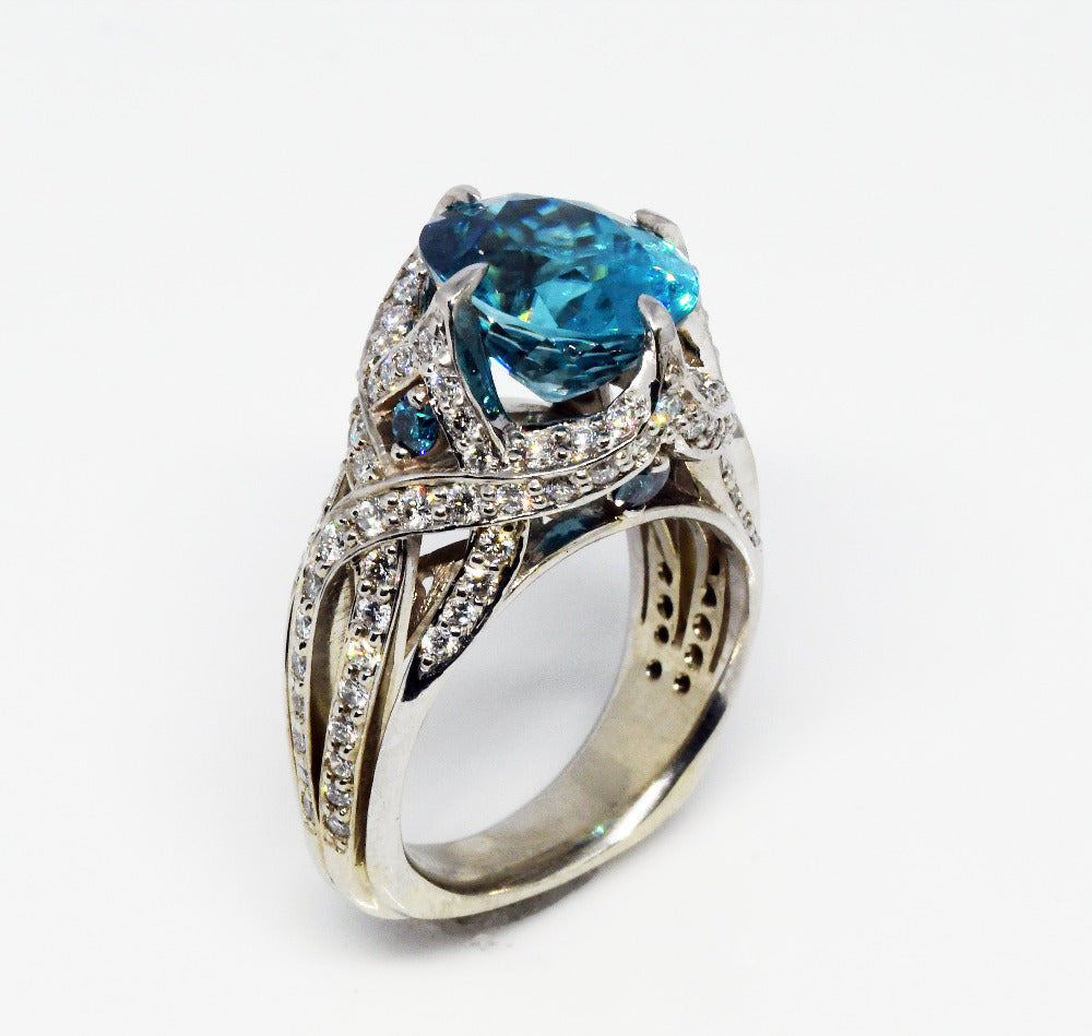 Blue zircon ring "Night Sky Princess"