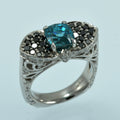 Blue Zircon balck diamond ring