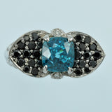 Blue Zircon balck diamond ring