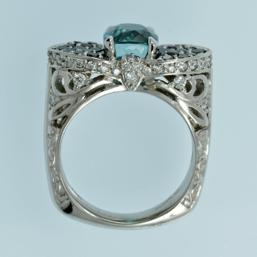 Blue Zircon balck diamond ring