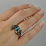 Blue Zircon balck diamond ring